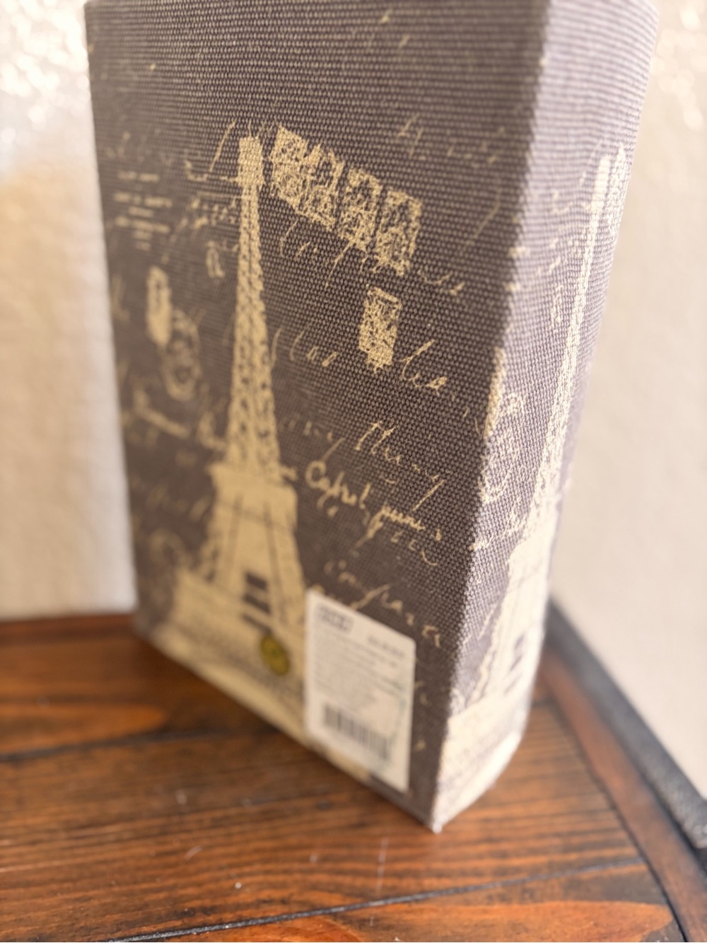Eiffel Tower Decorative Canvas Book Box in Taupe and Cream